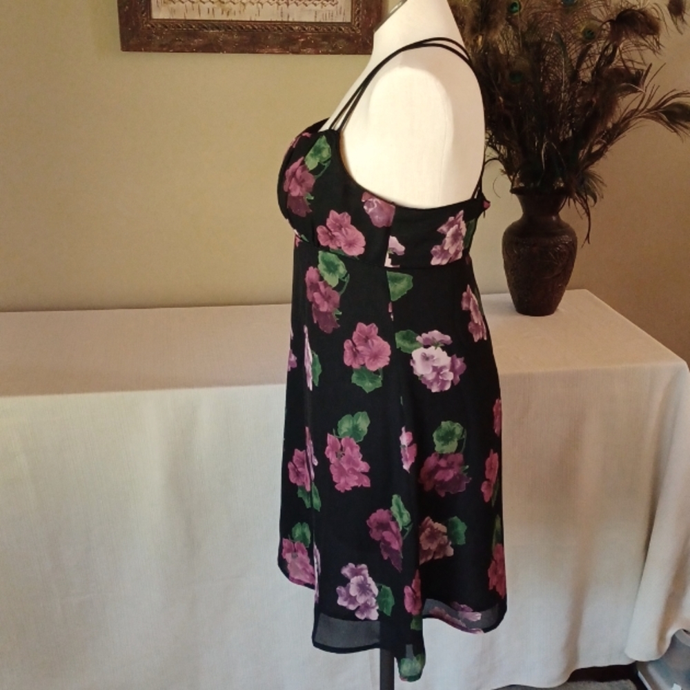Sz 12 Black Floral Cocktail Dress by CDC Evening - Picture 4 of 8